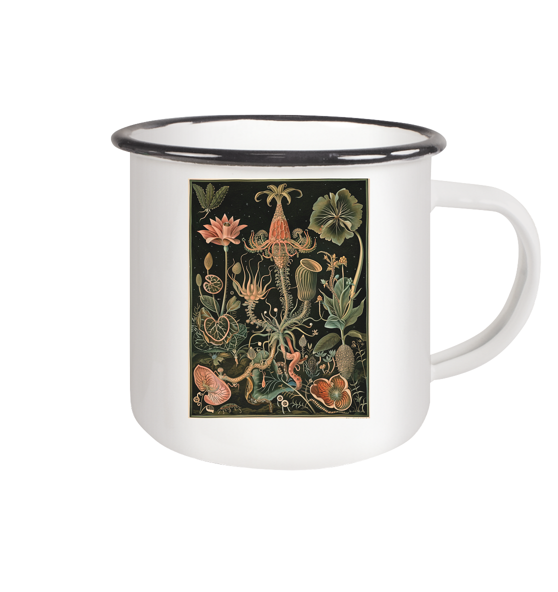 "Coffee w/ Plants" - Emaille Tasse (Black)